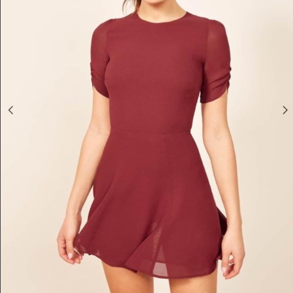 Reformation Gracie Mini Dress in garnet